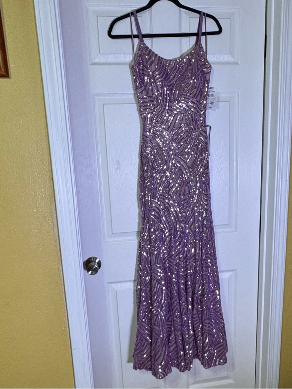 Morgan & Co. Lilac Sequin Maxi Dress with Spaghetti Straps